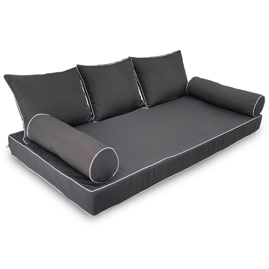 ZOALXZNT Twin Size Porch Swing Bed Cushion Cover,Waterproof Outdoor Twin Mattress Cover for Daybed,Outdoor Daybed Cushion Bolster Pillow Fitted Sheet Covers,Only Covers (Dark Gray, 75 * 39 * 6in)