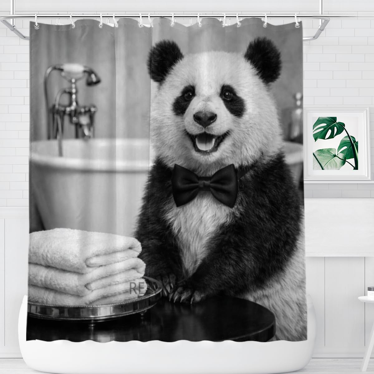 REZHOCH Black and White Shower Curtain 72x72Inch,Fun Panda with Bow Tie Home Bathroom Decor,Animal Luxury Hotel Holiday Waterproof Fabric Modern Bathtub Bath Set with Hooks