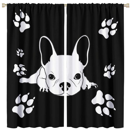 Kazynee Cute French Bulldog Rod Pocket Blackout Curtains for Bedroom - Black White Abstract Hand Painted Dog Paw Puppy Window Drapes,2 Panels 45L x 21W Thermal Insulated Room Darkening Curtains