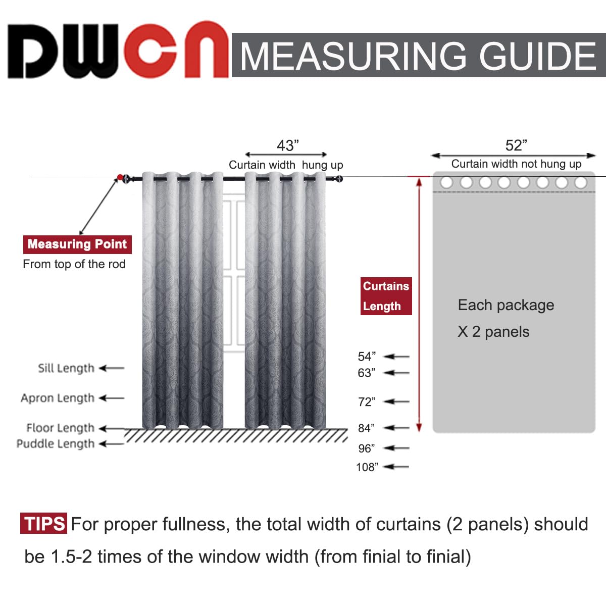 DWCN Ombre Blackout Curtains for Bedroom - Damask Patterned Thermal Insulated Energy Saving Grommet Curtains for Living Room, Set of 2 Panels, 52 x 84 Inch Length, Grey