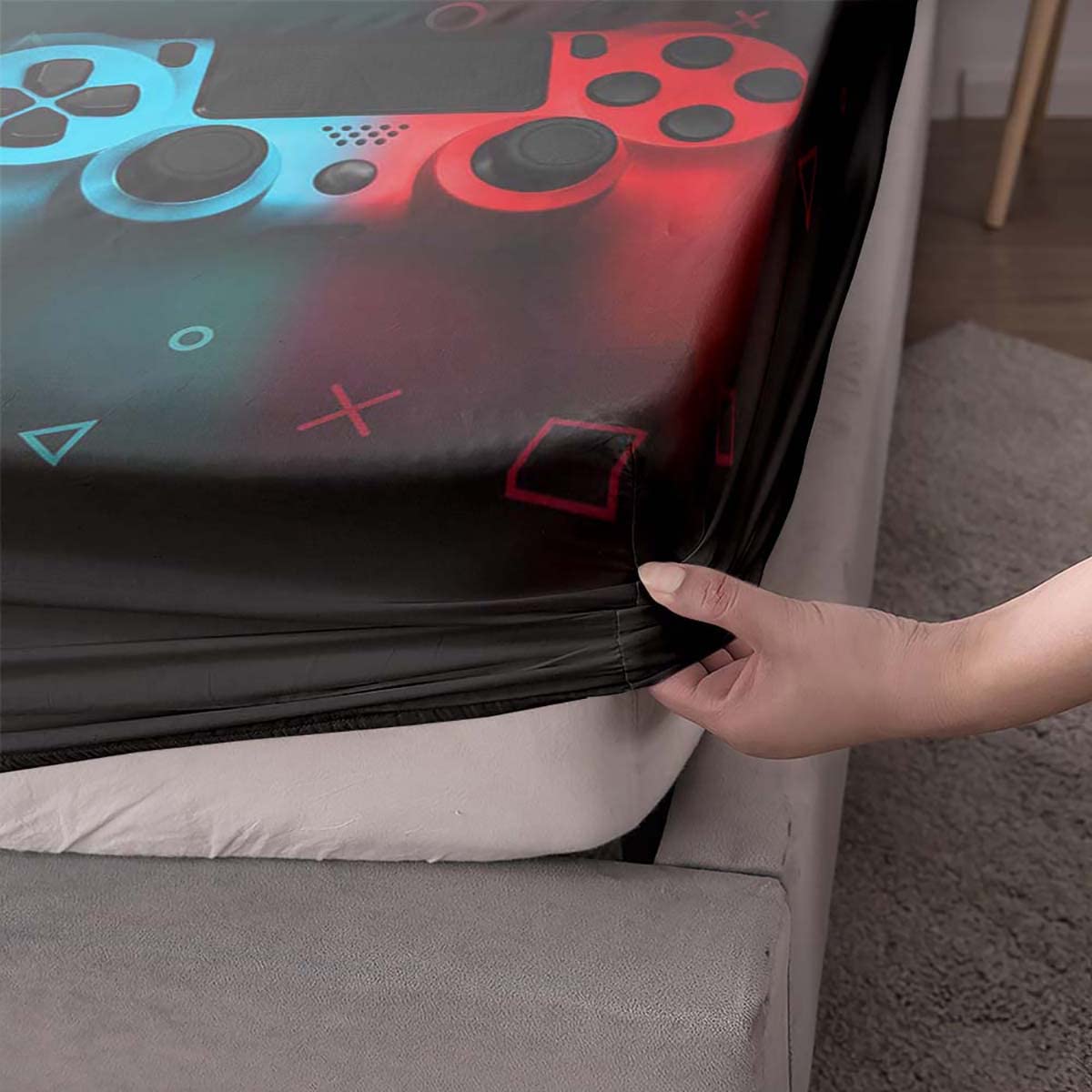 HOSIMA Gaming Bedding Gamepad Fitted Sheet Twin Size and Gamer Bedding Sets for Boys Used to Gamer Room Decor,1 Fitted Sheet+2 Pillowcases.