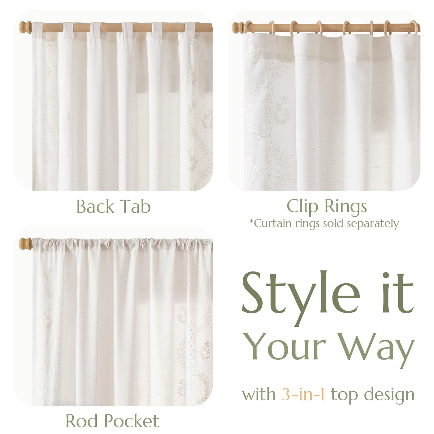 jinchan Belrose Linen Curtains for Bedroom Floral Curtains 84 Inch Length Linen Blend White Embroidered Drapes Farmhouse Flower Patterned Drapes for Living Room Window Treatments Set 2 Panels