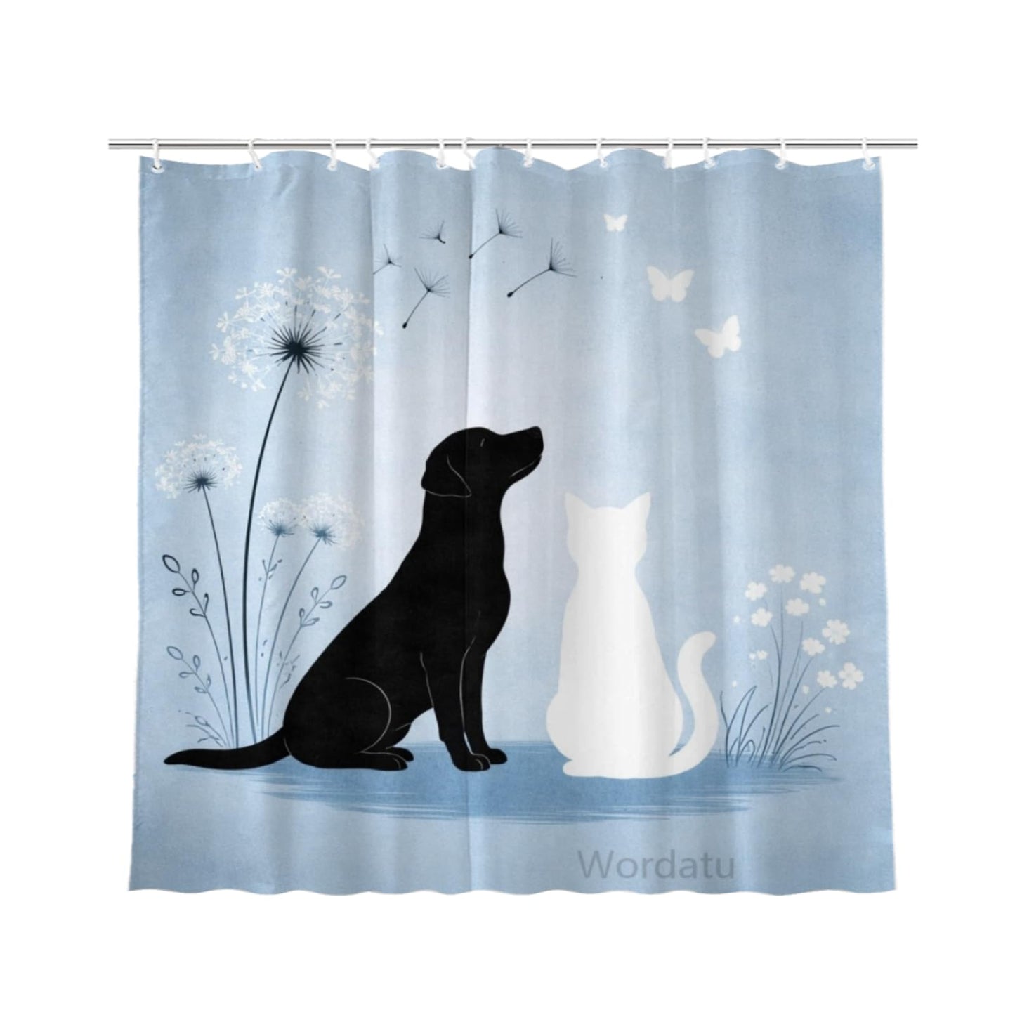 Wordatu Cat & Black Labrador Dog Bathtub Bath Curtain Cute Pet Animal Bathroom Waterproof Shower Curtain 72x72 with 12 Hooks