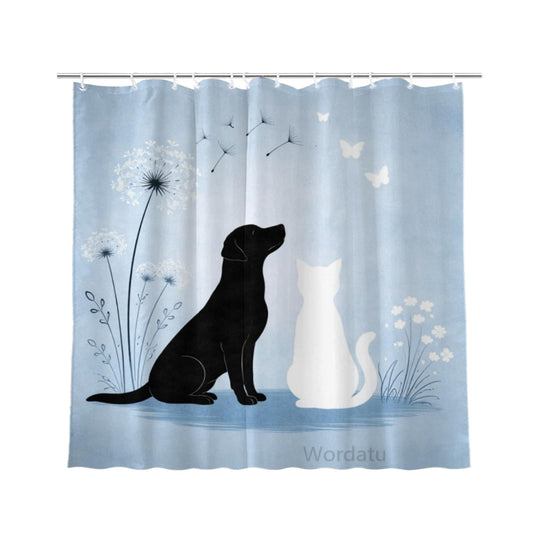 Wordatu Cat & Black Labrador Dog Bathtub Bath Curtain Cute Pet Animal Bathroom Waterproof Shower Curtain 72x72 with 12 Hooks