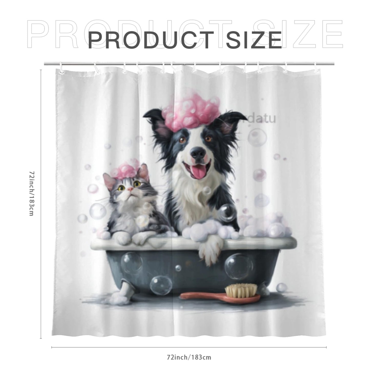 Wordatu Funny Border Collie Shower Curtain Decor Fabric Bathroom Curtains, Kids Children Cartoon Waterproof 72x72 inch with 12 Hooks