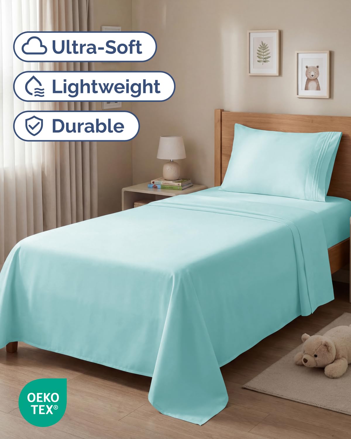 Twin Size 3 Piece Sheet Set - Comfy Breathable & Cooling Sheets - Hotel Luxury Bed Sheets for Women & Men - Deep Pockets, Easy-Fit, Extra Soft & Wrinkle Free Sheets - Spa Blue Oeko-Tex Bed Sheet Set
