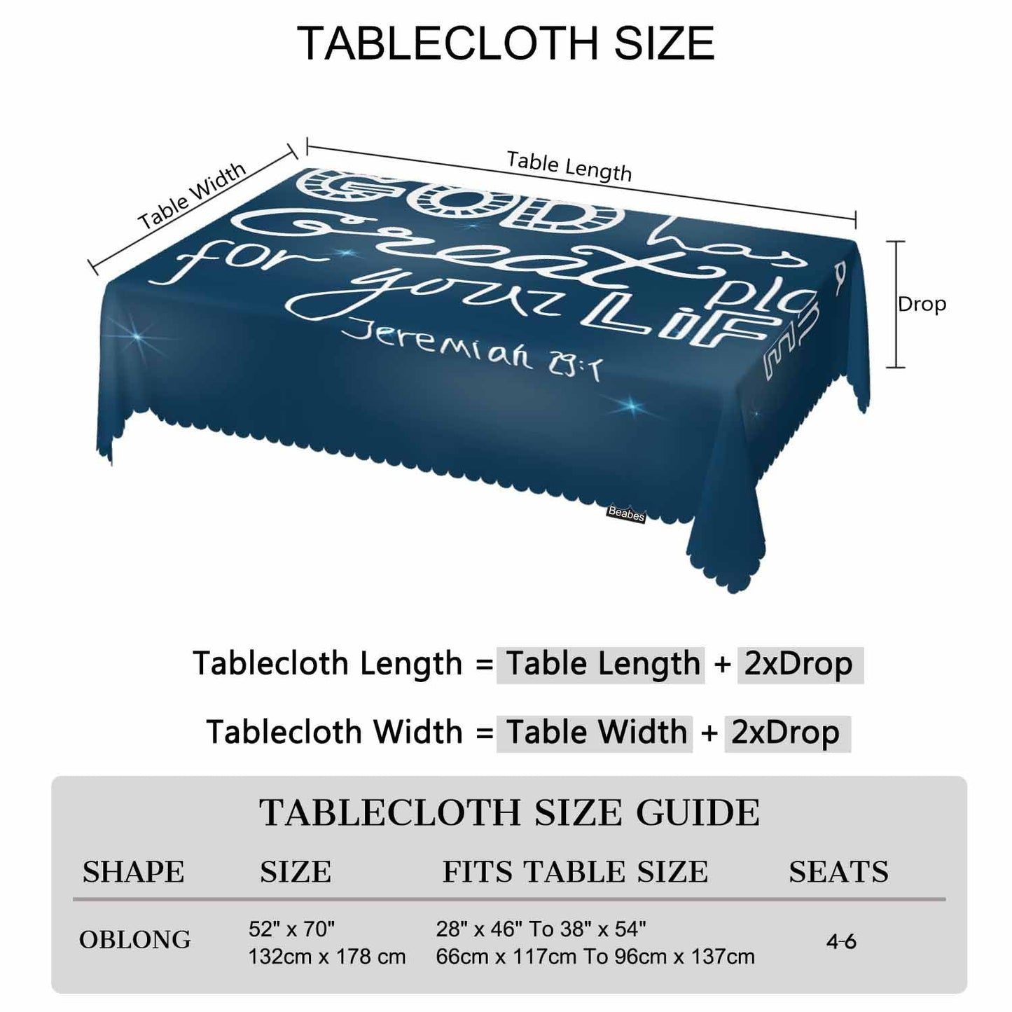 Beabes Holy Bible Tablecloth for Rectangle Tables Christian Quote Galaxy Picnic Table Cover Dinner Kitchen Table Cloth Camping Tablecloths 52"X70" God Has A Great Plan for Your Life