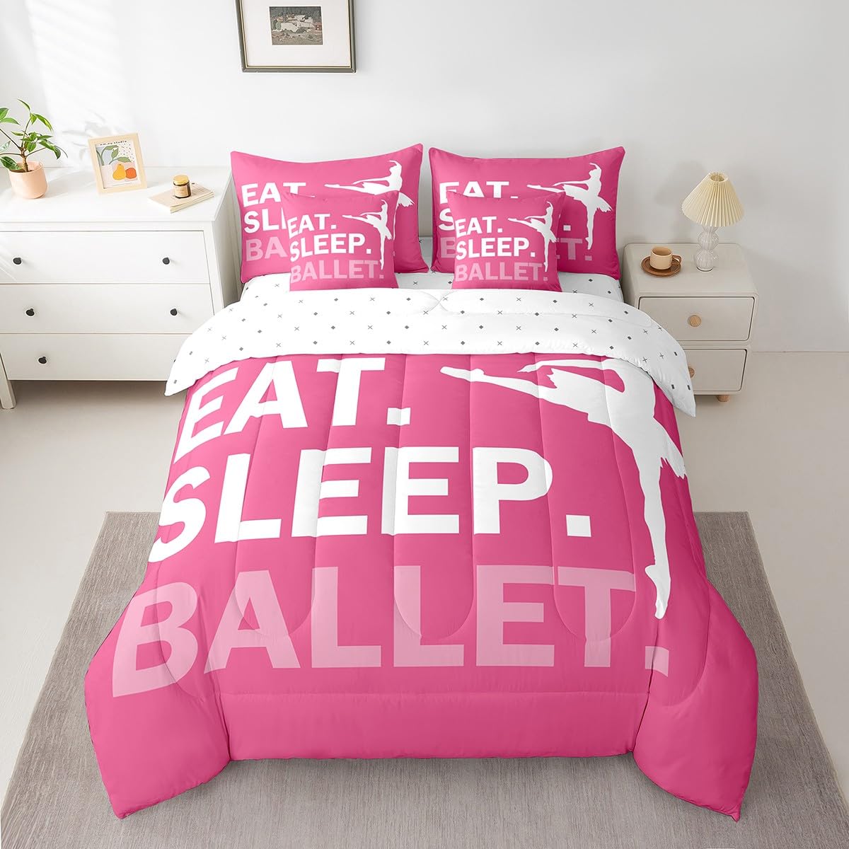 Feelyou Girls Ballet Comforter Set 7 Piece Twin Size Dallet Dancer Bedding Set for Kids Women Ballerina Decor Bed in A Bag Pink Bed in a Bag Boys Bed Set with Sheets, Pillowcases, Pillow Covers