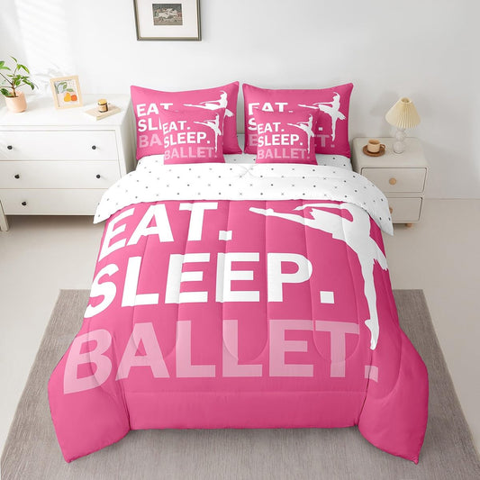 Feelyou Girls Ballet Comforter Set 7 Piece Twin Size Dallet Dancer Bedding Set for Kids Women Ballerina Decor Bed in A Bag Pink Bed in a Bag Boys Bed Set with Sheets, Pillowcases, Pillow Covers