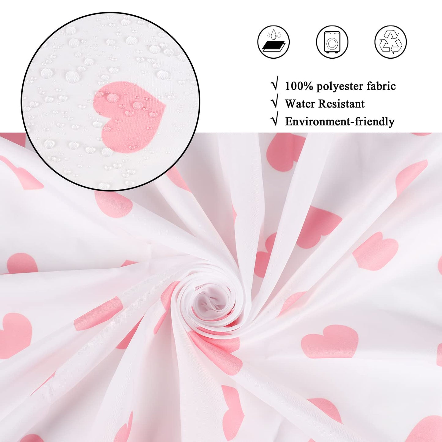 GCIREC Valentine's Day Shower Curtain, Weighted Bottom Romantic Love Theme Pink Little Heart Farmhouse Girly Fabric Bathroom Curtain Home Decor Waterproof Washable with 12 Hooks,72"x72"