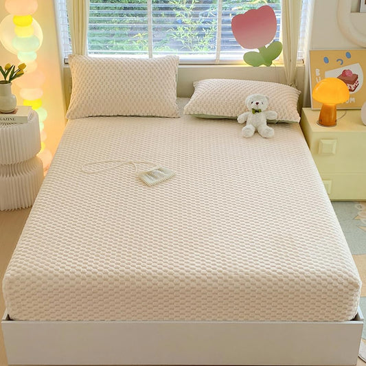 ZIQINPSQ Cozy Fleece Fitted Sheet Full Size - Ultra Soft Fuzzy Bed Sheets for Winter, Deep Pocket 15'' Velvet Plush Bottom Sheet Only (Anti-Static & Warm), Off White