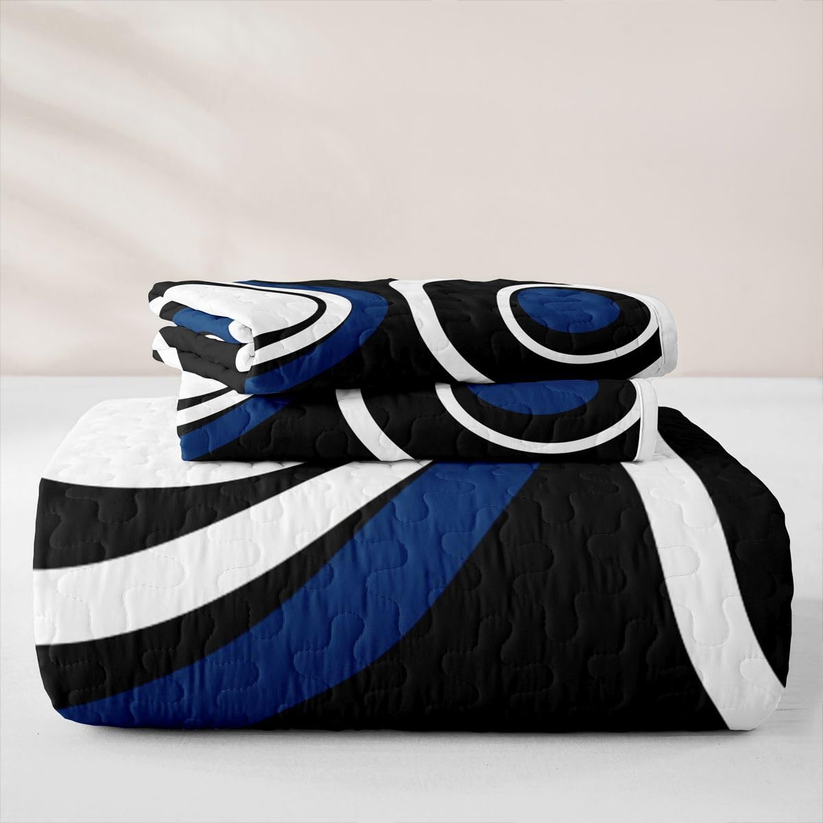 Erosebridal Black Blue Vortex Quilt Set Chic Geometric Abstract Mens Quilt Twin Striped Aesthetic Circles Quilted Bedspread with 1 PillowcaseBoho Modern Coverlet
