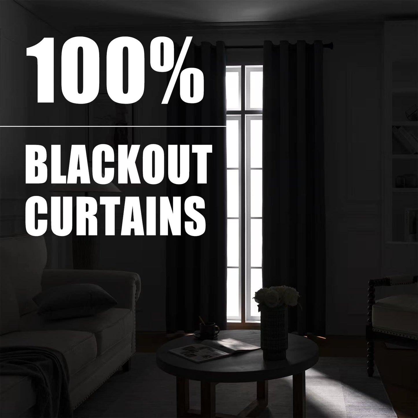 Rutterllow 100% Blackout 340 GSM Curtain 2 Panels, Heat and Full Light Blocking Drapes with Grommets for Bedroom,Dark Grey Thermal Insulated Window Treatment Drapes for Living Room(Gray,52x63inch)