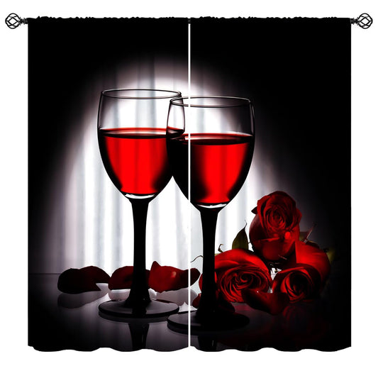 Nsbul Luxe Red Wine Rose Curtains, Romantic Valentine’s Dinner Vibe Rose Accents Passionate Window Drapes for Anniversary Date Night Bedroom Living Room Dining Decor, 42" W X 45" L (No Blackout)