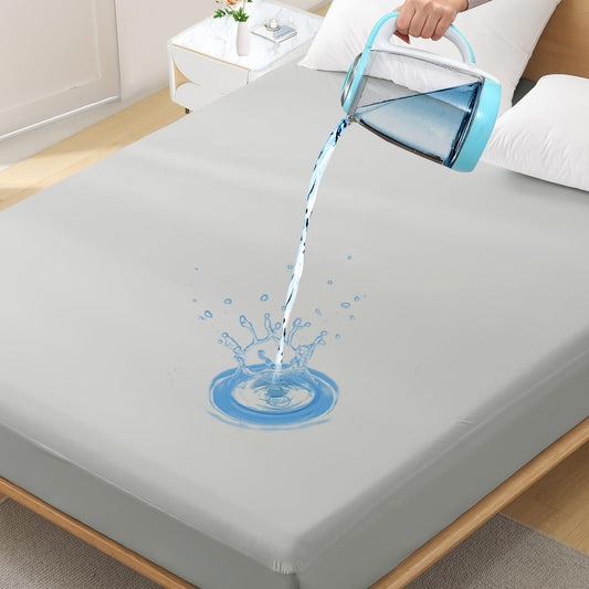 Twin Waterproof Mattress Protector - Noiseless, Breathable, Machine Washable Fitted Mattress Cover with Deep Pockets up to 5”-21”（Light Grey）