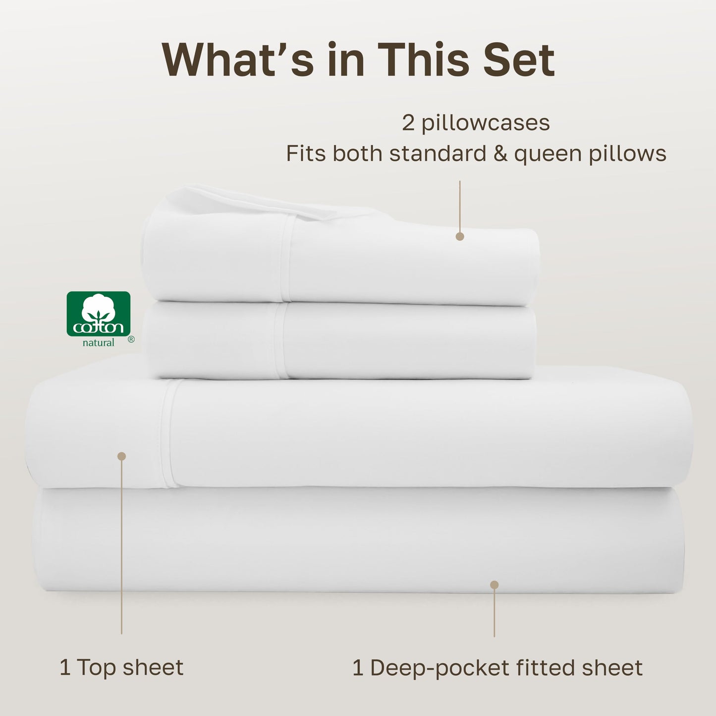 California Design Den Soft 100% Cotton Queen Size Bed Sheets Set, 400 TC Good Housekeeping Award Winner, Silky Sateen Weave with Deep Pockets, Long Staple Cotton Queen Bed Sheet Set - Antique White