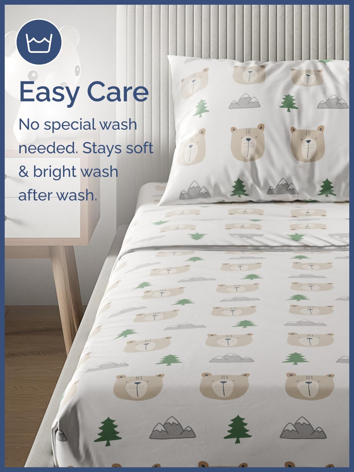 Kids Twin Size Bed Sheet Set - 3 Piece Kids Loft Bed Sheets - Bear Forest Nature Themed Bedding - Soft, Cute - Breathable and Machine Washable - Cute Animal Bed Set for Boys, Girls, Teens and Toddlers