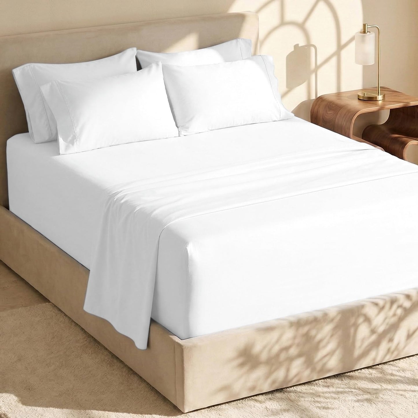 Hearth & Harbor Extra Deep Pocket Queen Sheets Sets - Fits Mattress 18-24 Inches Deep - Extra Deep Pocket Sheets - 6 Piece Queen Size - White