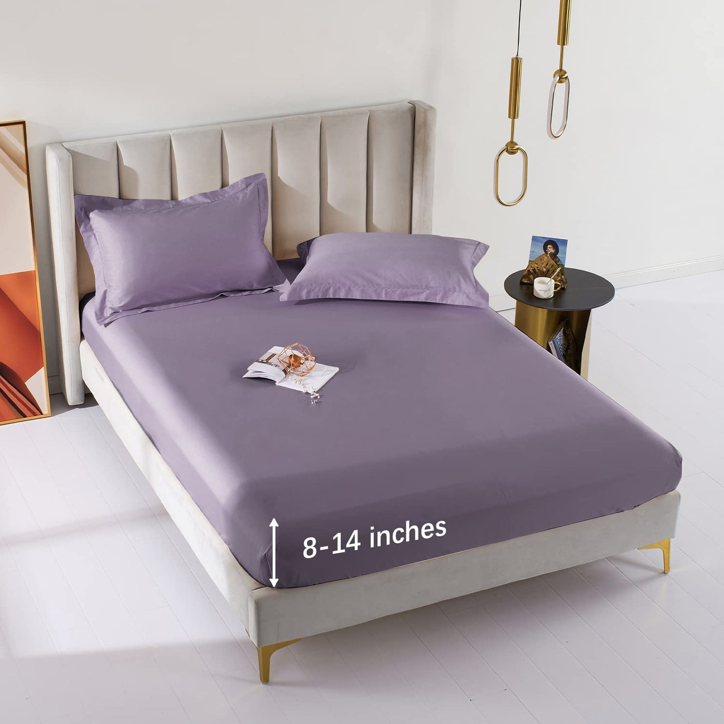 MILDLY Deep Pocket Fitted Sheet Only Queen Size 60"x80" 100% Long Staple Cotton Purple Breathable Bottom Sheet Fits Up to 14" Deep Mattress