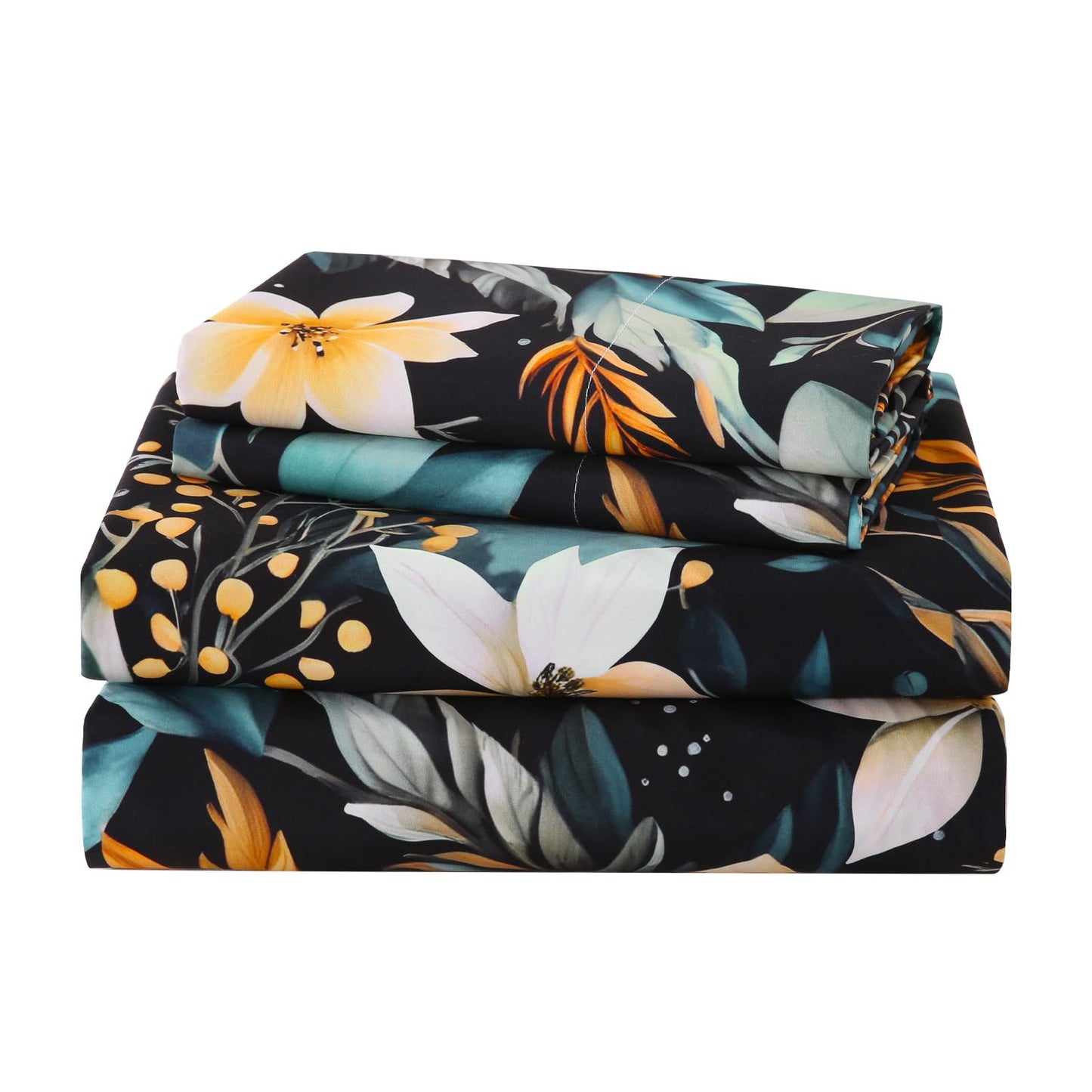 CozySmile 4 Pieces Queen Sheet Set Floral, Boho Sheets Soft Microfiber Deep Pocket, Floral Sheets (Queen, Tranquil Night Lily)