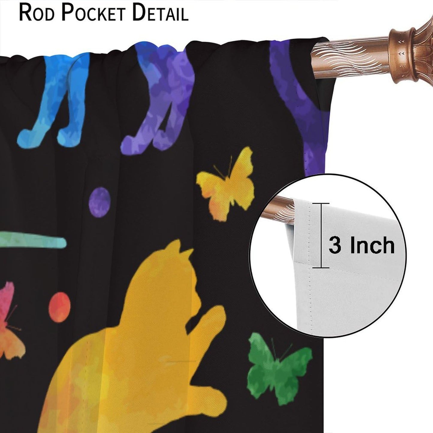 JADERYS Cat Blackout Curtains Colorful Cartoon Funny Animal Butterfly Cat Silhouette Black Kids Girls Boys Bedroom Living Room Rod Pocket Decoration Window Drapes 2 Panels W21xL45in