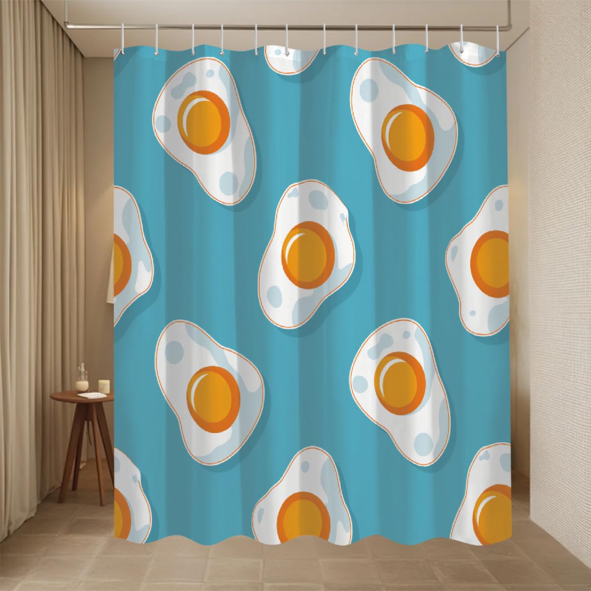 Ivolege Shower Curtain with Hooks, Fried Egg Blue Shower Curtain