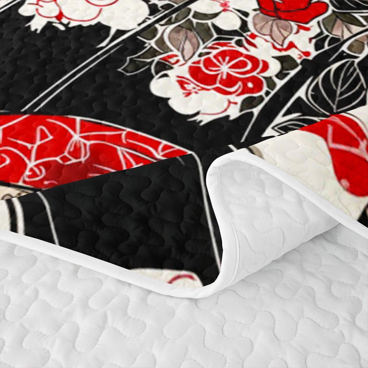 Erosebridal Japanese Geisha Quilts Twin Size - Japanese Flowers Bedspread Coverlet Set, Artistic Japan Quilt Coverlets 2Pcs (Only 1 Pillowcase)