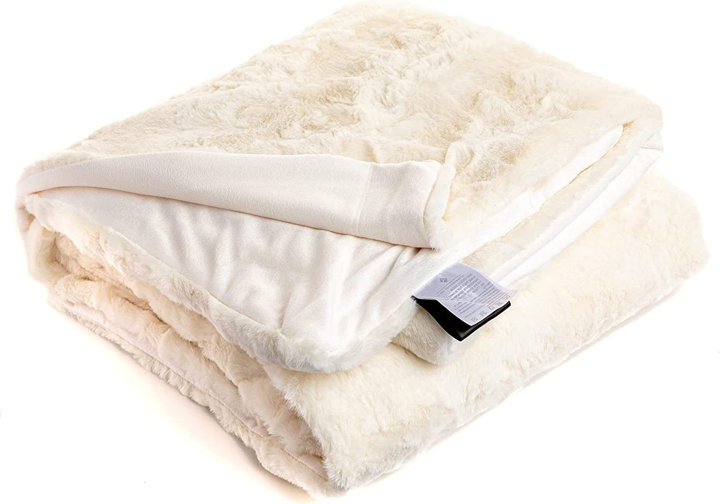 Outrageously Soft Queen Sized Blanket - Ultra Plush Minky Faux Fur Blanket - 60 x 80 Inches - Ivory