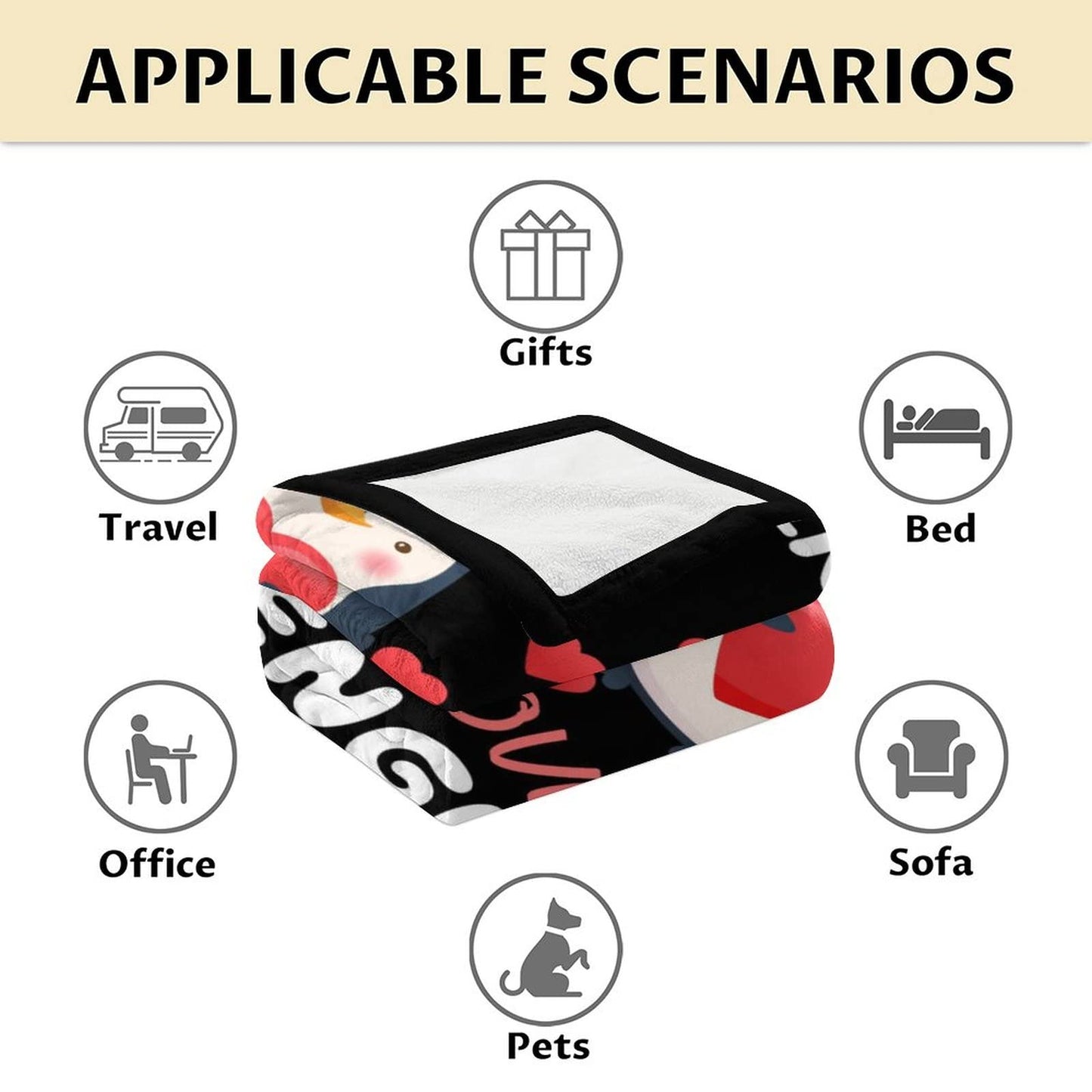 Penguin Blanket Gifts - 60"x80" Cute Throw Blanket for Adults, Kids - Black Soft Plush Blankets for Bed, Couch & Living Room