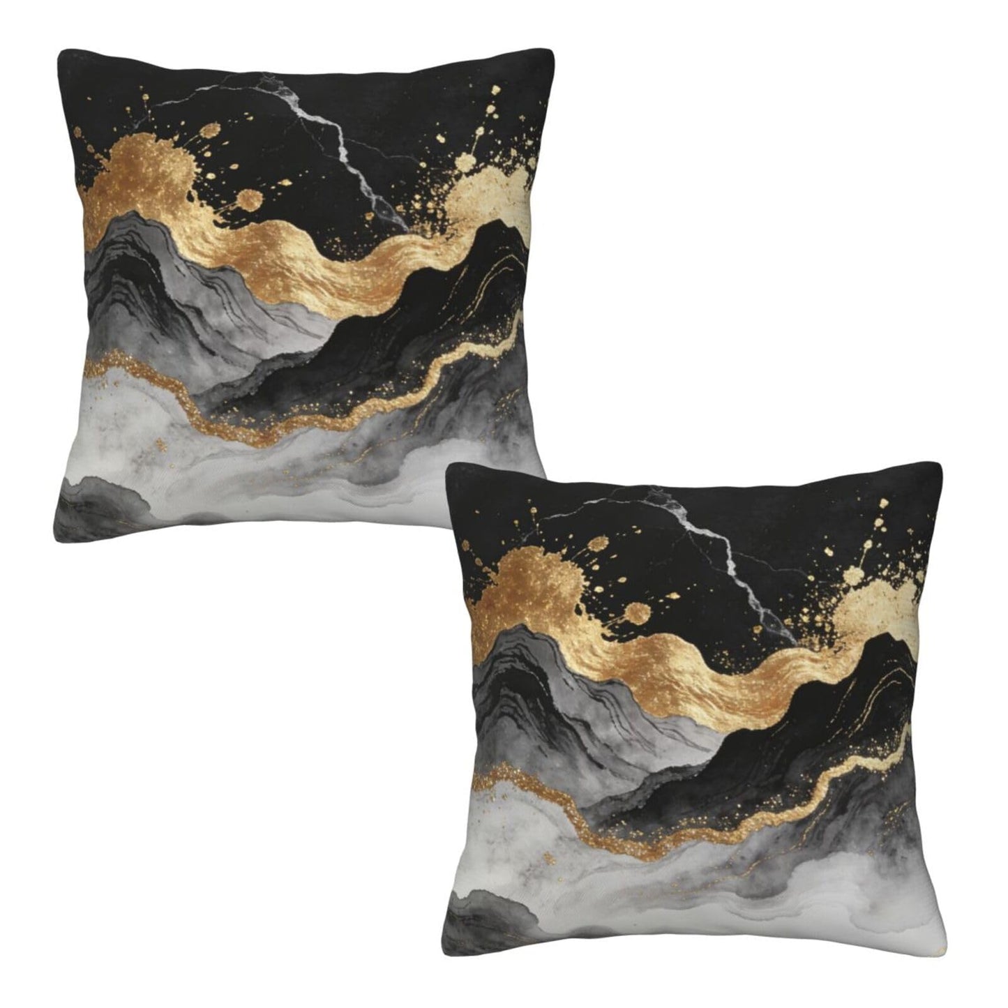Lcokin Black and Gold Abstract Marble Throw Pillow Covers 18x18 in Set of 2, Decorative Gold Grey Pillow Case Square Cushion Covers for Sofa Bed Couch Living Room