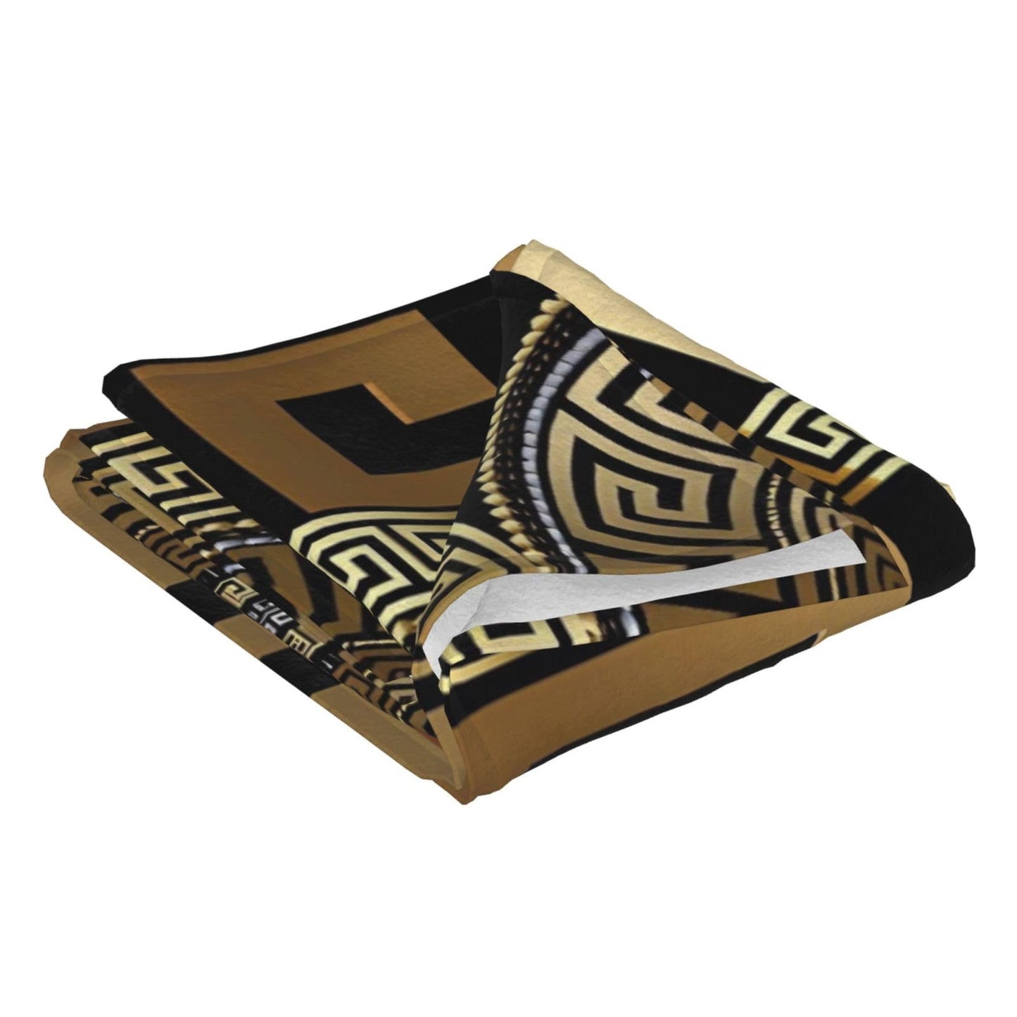 Retro Black Gold Greek Key Meander Luxury Blanket Throw Bedding Room Decor Flannel Blankets for Bedroom Living Rooms Warm All Season 50"X40"