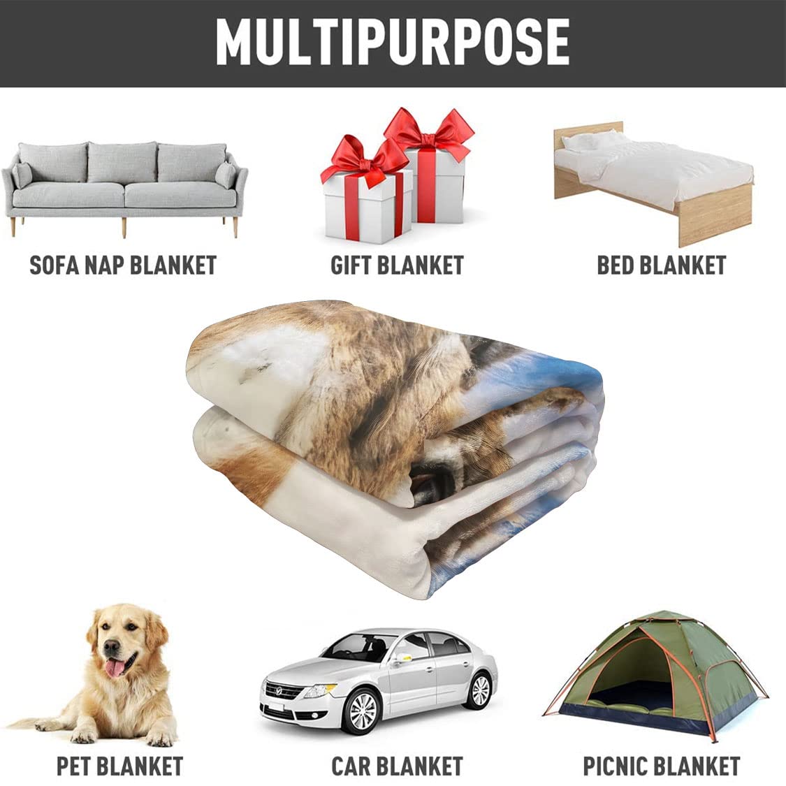 HommomH 50"x60" Donkey Blanket Animal Selfie Blankets Soft Warm Plush Fleece Throw for Couch Sofa Bed