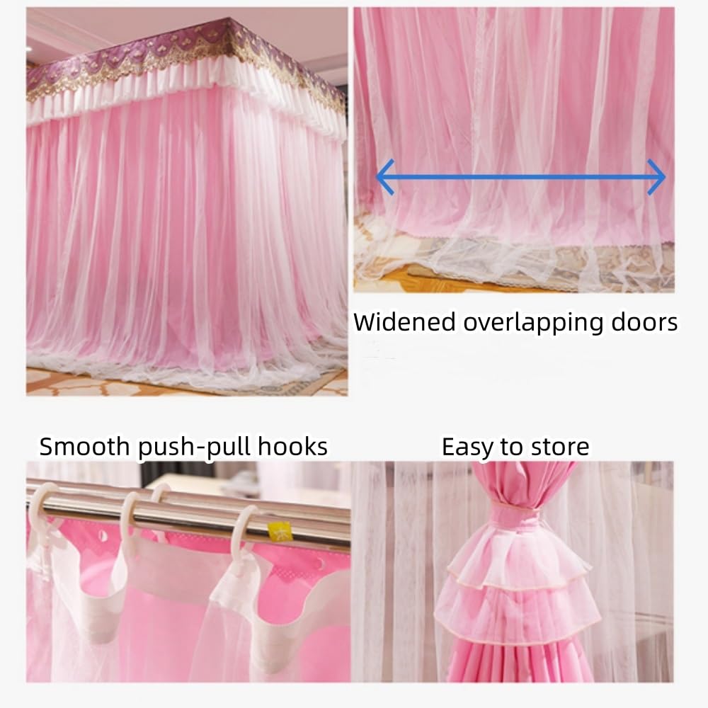 Koenqxoa Encrypted Gauze Curtain Bed Curtain, Double Crossbar Supported Floor-Standing Canopy Bed Curtain, Large-Size Suitable For Bedroom, Green, 70.8" W X 78.7" L