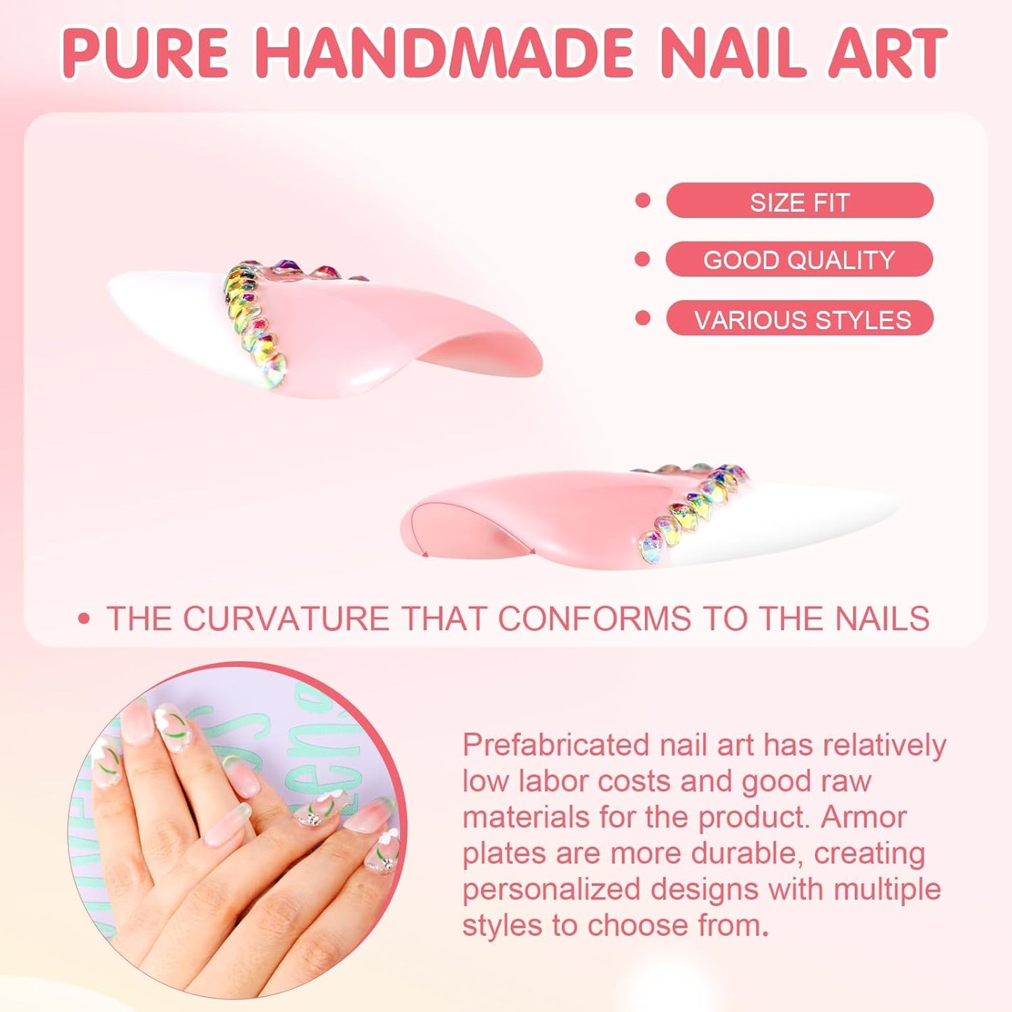 Yabonica 10Pcs Handmade Press On Nails (077P, S)