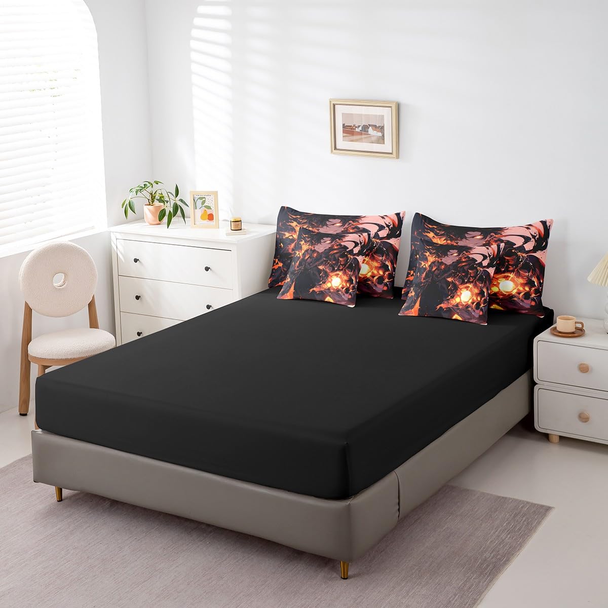 Erosebridal Japanese Anime Full Bedding Set,Anime Boy Comforter Set for Boys Kids Teens Gamer Gaming Room Decor,Video Game Style Bed Set 7 Piece with Fitted Sheet,Flat Sheet,Pillowcases