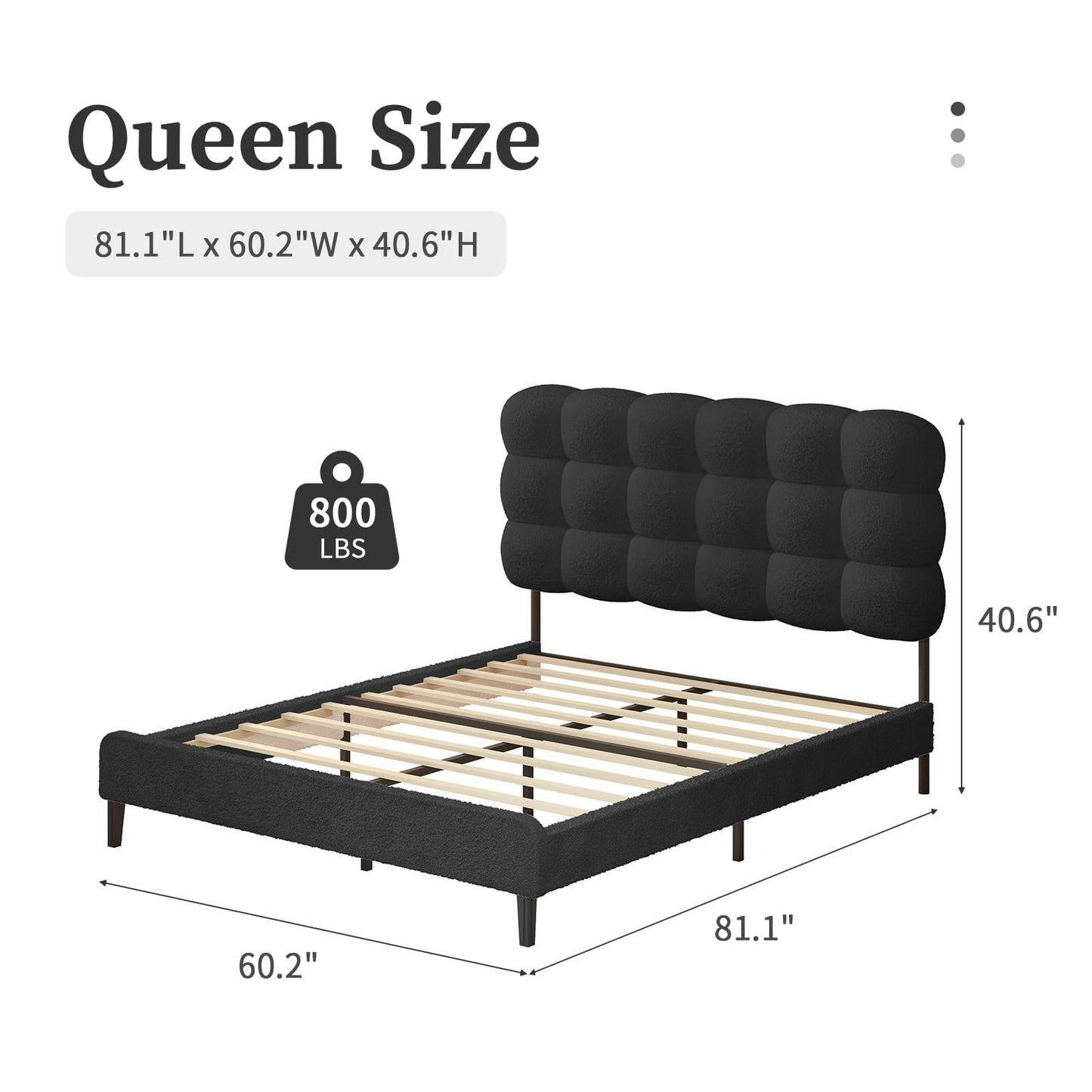 BarnFurin Queen Bed Frame, Platform Bed with Soft Boucle Upholstered Headboard, Two Bed Forms Design, Wooden Slats Support, No Boxing Spring Needed, Easy Assembly, Black