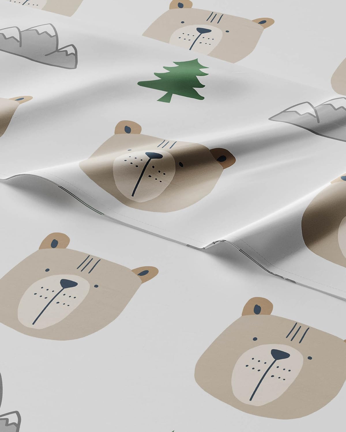 Kids Queen Size Bed Sheet Set - 4 Piece Kids Loft Bed Sheets - Bear Forest Nature Themed Bedding - Soft, Cute - Breathable and Machine Washable - Cute Animal Bed Set for Boys, Girls, Teens & Toddlers