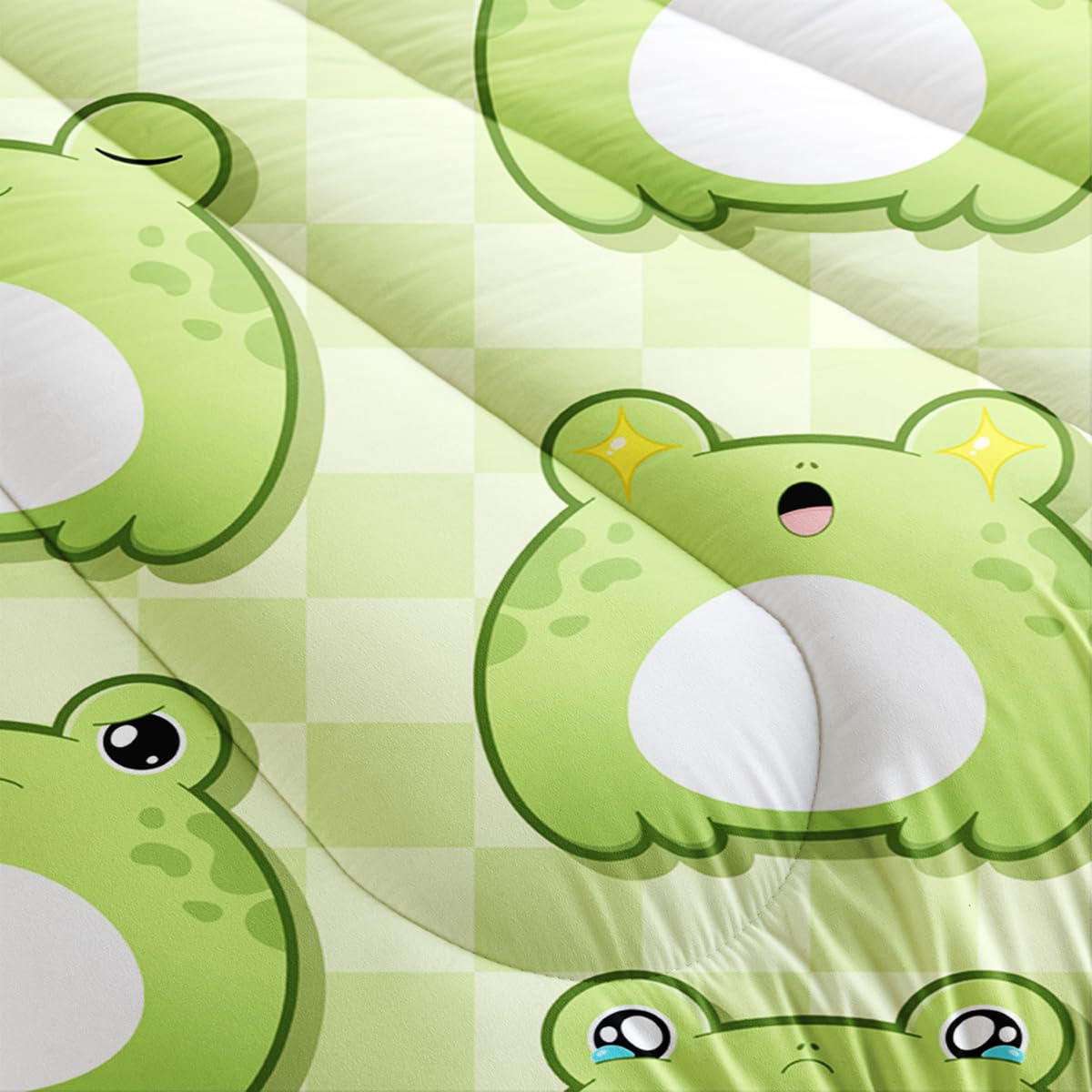 Nttopship Cartoon Frog Comforter Bedding Set with 2 Pillowcase Twin Size Cute Animals Comforter Set for Kids Boys Girls Bedroom Decor