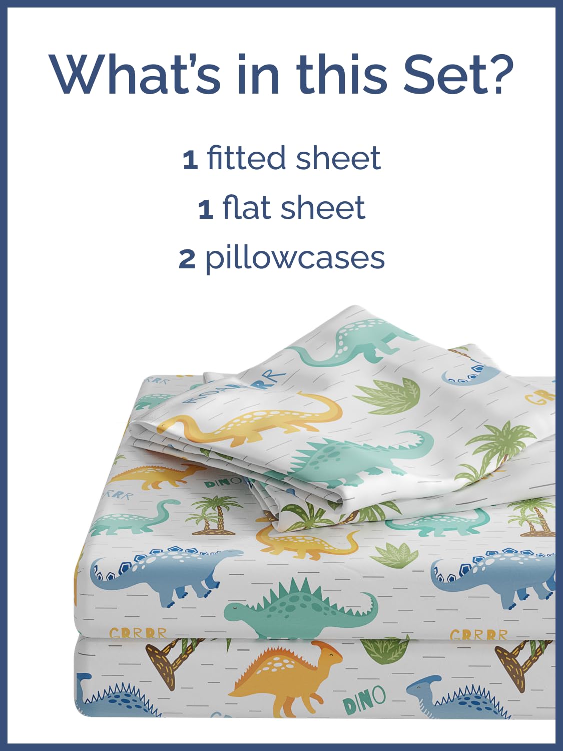 Kids Queen Size Bed Sheet Set - 4 Piece Kids Loft Bed Sheets - Colorful Dinosaur Dino Print Bedding - Soft - Breathable and Machine Washable - Dino Pattern Bed Set for Boys, Girls, Teens and Toddlers