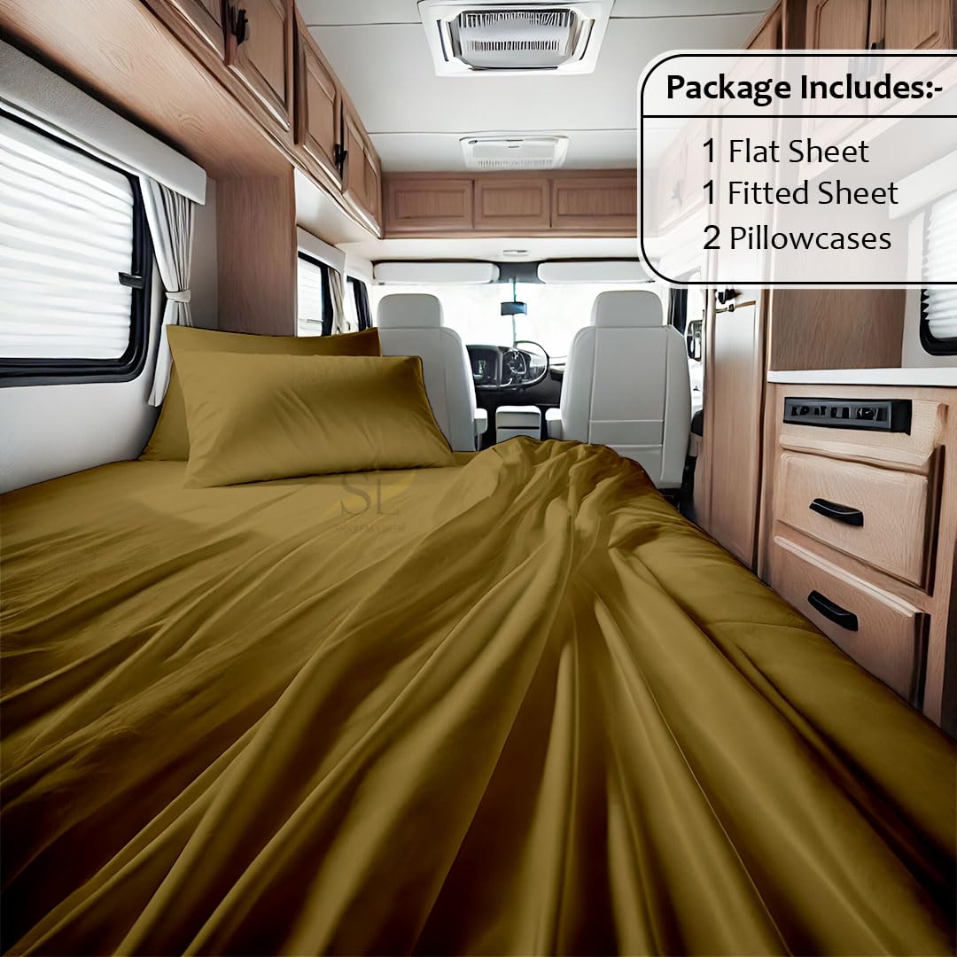 Shreem Linen Microfiber RV Sheet Sets, 48x75 3/4 Full Bunk, Taupe Solid - Fits Mattresses up to 8 Inches Deep, 4 Piece RV Bed Sheets for Campers, Motorhomes, and Travel Trailers