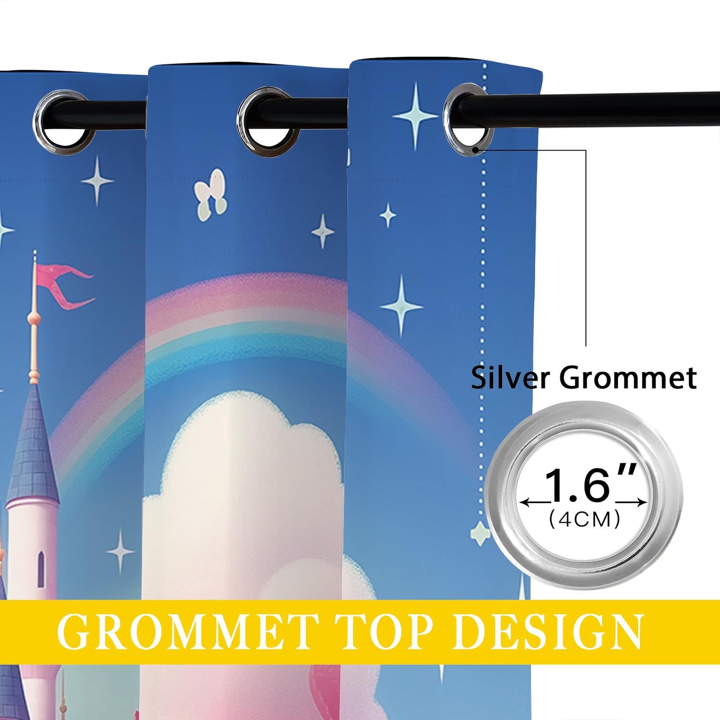 18TH CROZY Dreamy Castle Blackout Curtains for Girls Boy Home Decor, Feminine Fairy Tale World Rainbow Grommet Thermal Insulated Drapes Darkening Window Curtain for Bedroom Living Room, 42 x 45 Inch