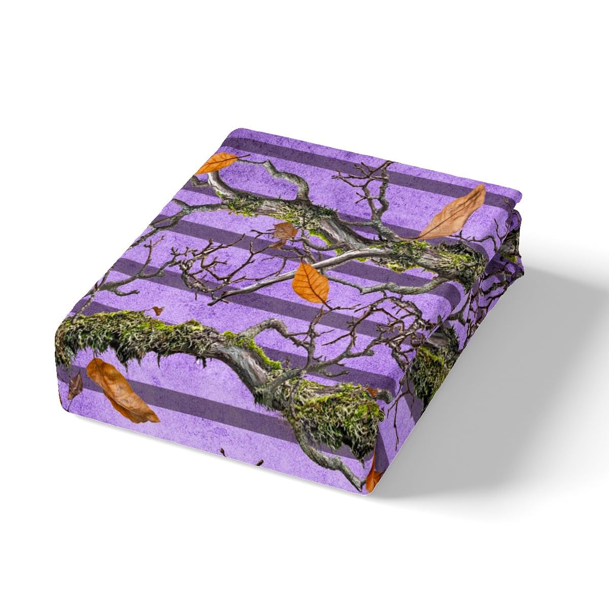 Tree Branches Kids Fitted Sheet Twin Size,Botanical Leaves Rustic Nature Bedding Set,Boys Girls Room Decor,Jungle Hunting Cabin Adventure Bed Cover,Purple Bed Sheet,1 Pillowcase(No Top Sheet)