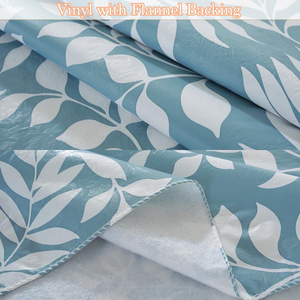 MATIRUG Heavy Duty Vinyl Tablecloth with Flannel Backed, Waterproof Oil-Proof Plastic Table Cloth, Wipeable Spill-Proof PVC Table Cover for Dinner Outdoor Picnic,(Blue Leaf, 52x70 Inch Rectangle)