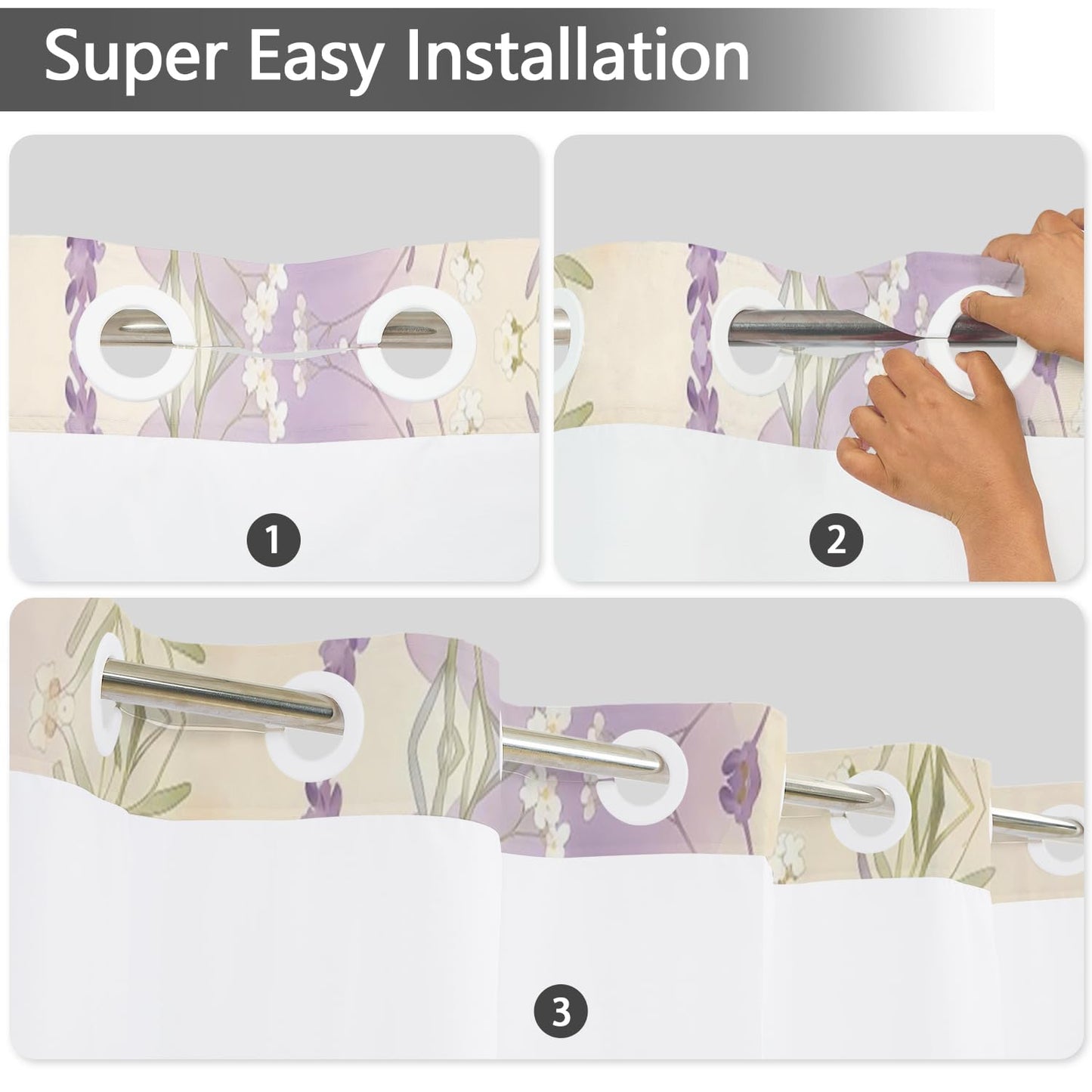 NAEMBCU Watercolor Lavender Shower Curtain with Snap in Liner 71 x 74 Inch