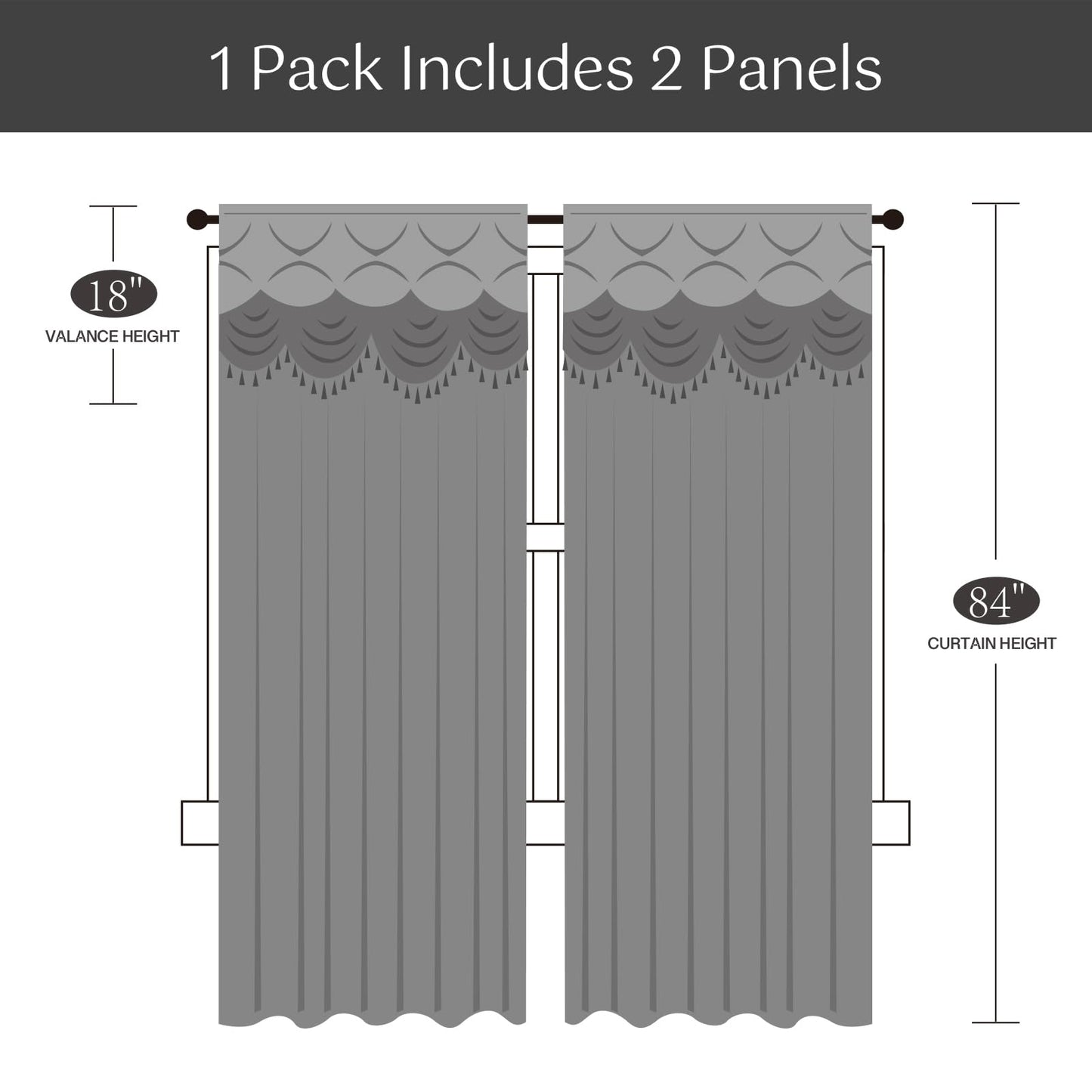 Petrichor Embroidered Sheer Curtain 2 Panels Set - Luxury Window Curtain Attached Valance with Satin Backing and 2 Tie Backs for Living Room,Dining Room, 54x84 inches, Sage Green