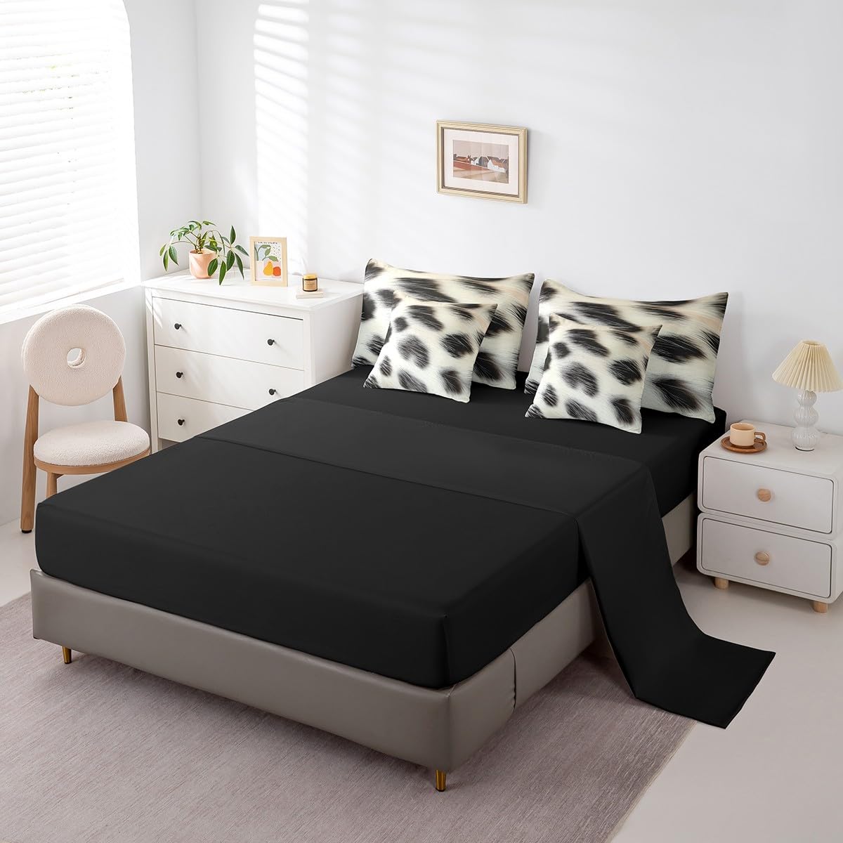 Erosebridal Cowhide Comforter Set King Size for Boys Cute Cow Print Bedding Set 7 Piece Western Cowboy Bed in A Bag for Kids Teens Youth Women Room Farmhouse Animal Hair Sheets, Breathable