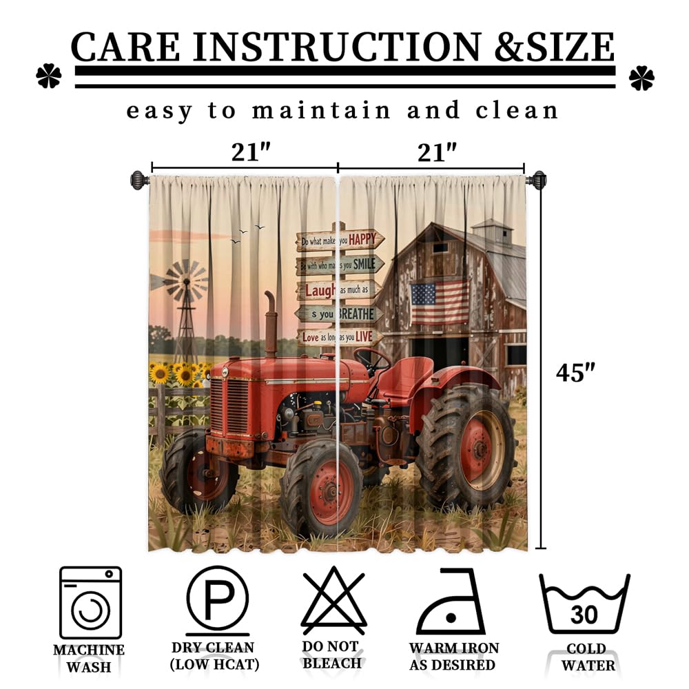 KuracleGH Cabin Farm Old Tractor Curtain-Rustic Western Farmhouse Barn Windmill Truck Rod Pocket Back Tab Window Drapes,Harvester Autumn Sunset Thermal Insulated Blackout Curtain,2pc,Each 21“W x 45”L