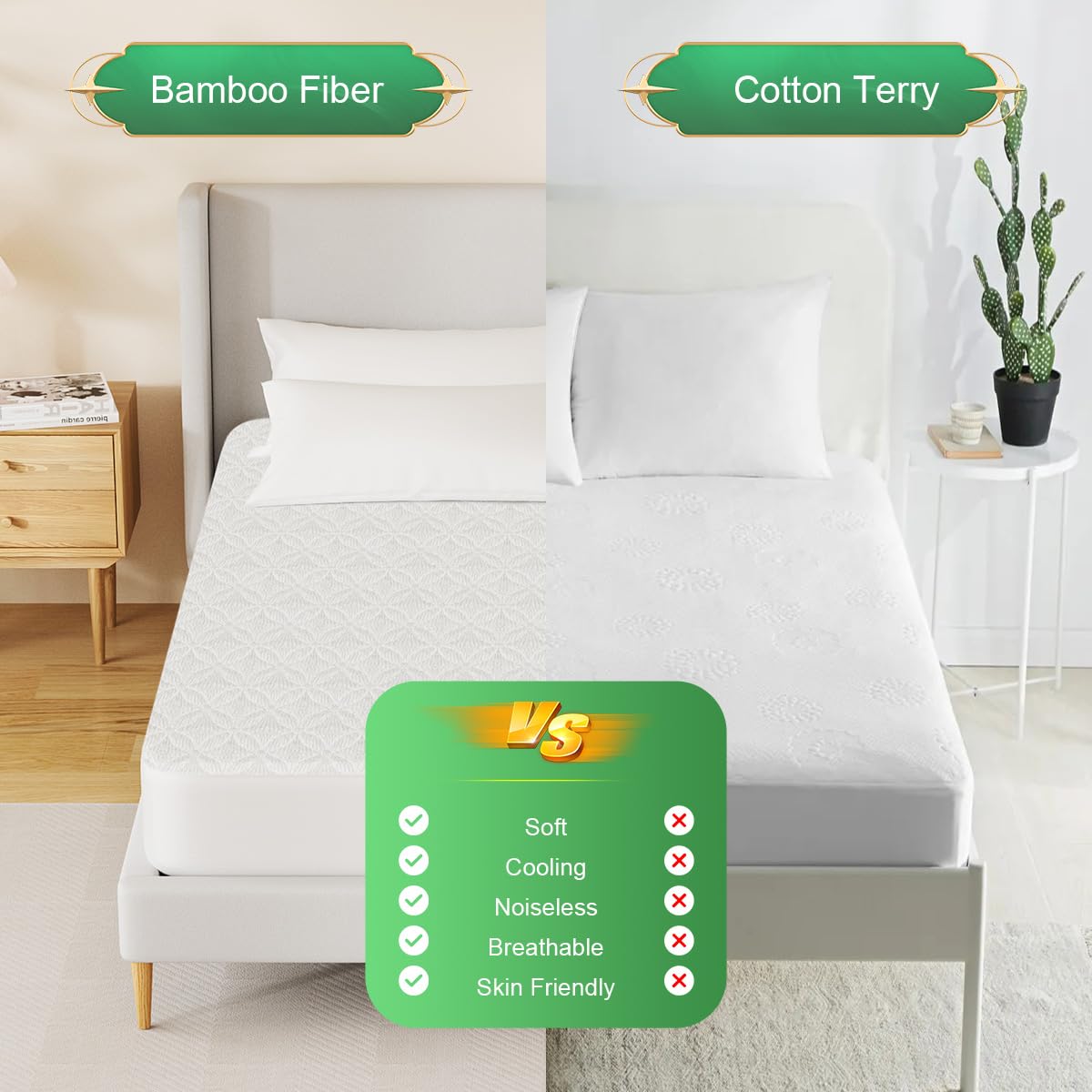100% Waterproof Mattress Protector Twin, Bamboo Mattress Pad Cover Ultra Soft 3D Air Fabric Cooling Breathable Noiseless Deep Pocket(8-18 INCH)