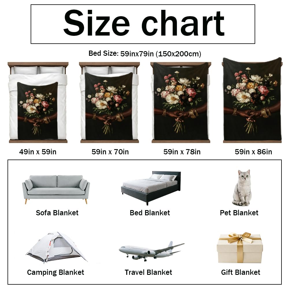 HUNXIAOJ African American Throw Blanket Black Love Decor African American Gifts for Girls Black Couple Bedding Warm Soft Flannel for Sofa Couch (49in x 59in)