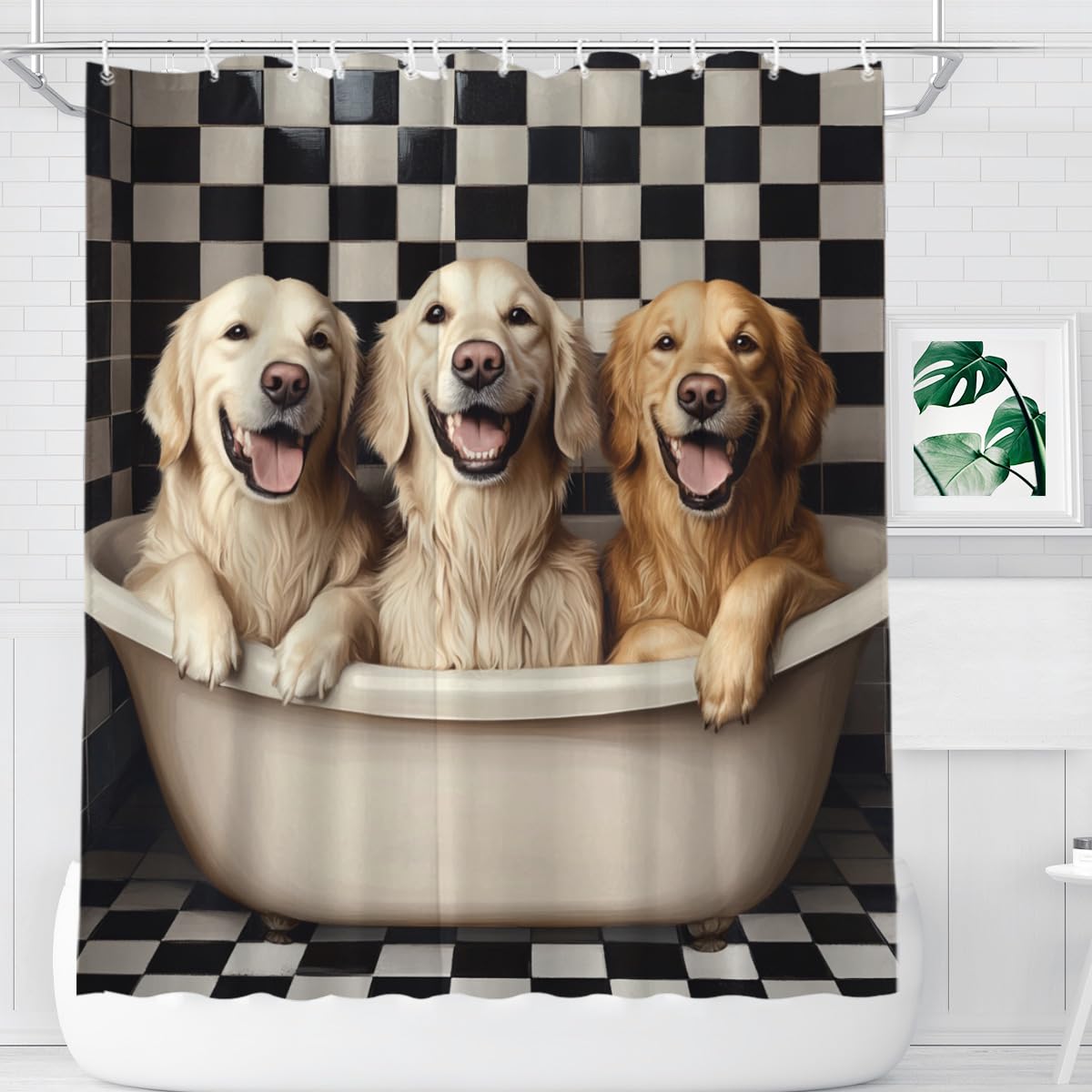 KEEPAEON Golden Retriever Shower Curtain 72Wx72H Inch Golden Retriever Bathing in Bathtub Cute Animal Shower Curtain Bathroom Waterproof Bath Decoration